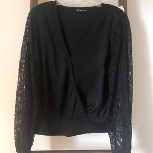 Black Evening Blouse with Lace Sleeves